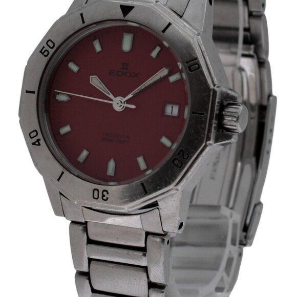 Edox Men's 40mm Pro-Delfin Rare Red Dial Stainless Steel Watch Reference 70071! - Picture 3 of 9
